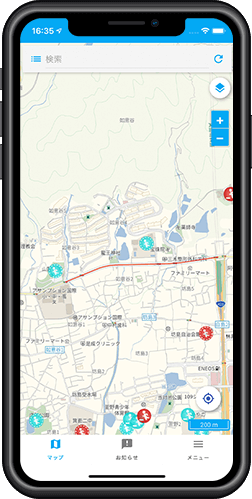 地図上の表示で通行止め情報を確認(住民)