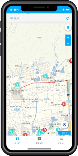 地図上の表示で通行止め情報を確認（住民）